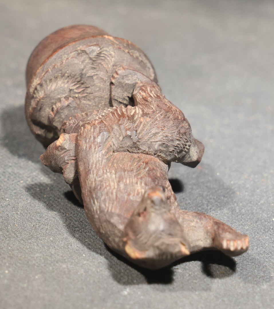 Vintage Carved Wood Bear Figurine, Mother Bear Spanking Cub, Bottle Stopper or Topper