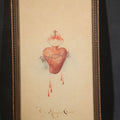 Lot 117 - Antique Framed Watercolor Painting on Paper, Sacred Heart with Crown of Thorns, Cross, and Flames, Inscribed "Thy Kingdom Come", 6-1/4" W x 12-5/8" H