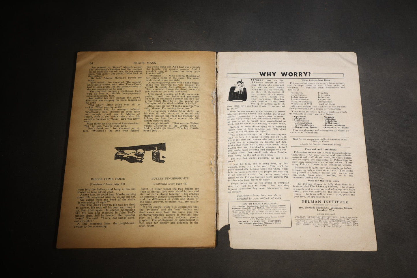 Vintage "Black Mask" Pulp Detective Magazine, Vol. VI, No. 7, British Edition, August 1948, Published by Atlas Publishing and Distributing Co. Ltd., London