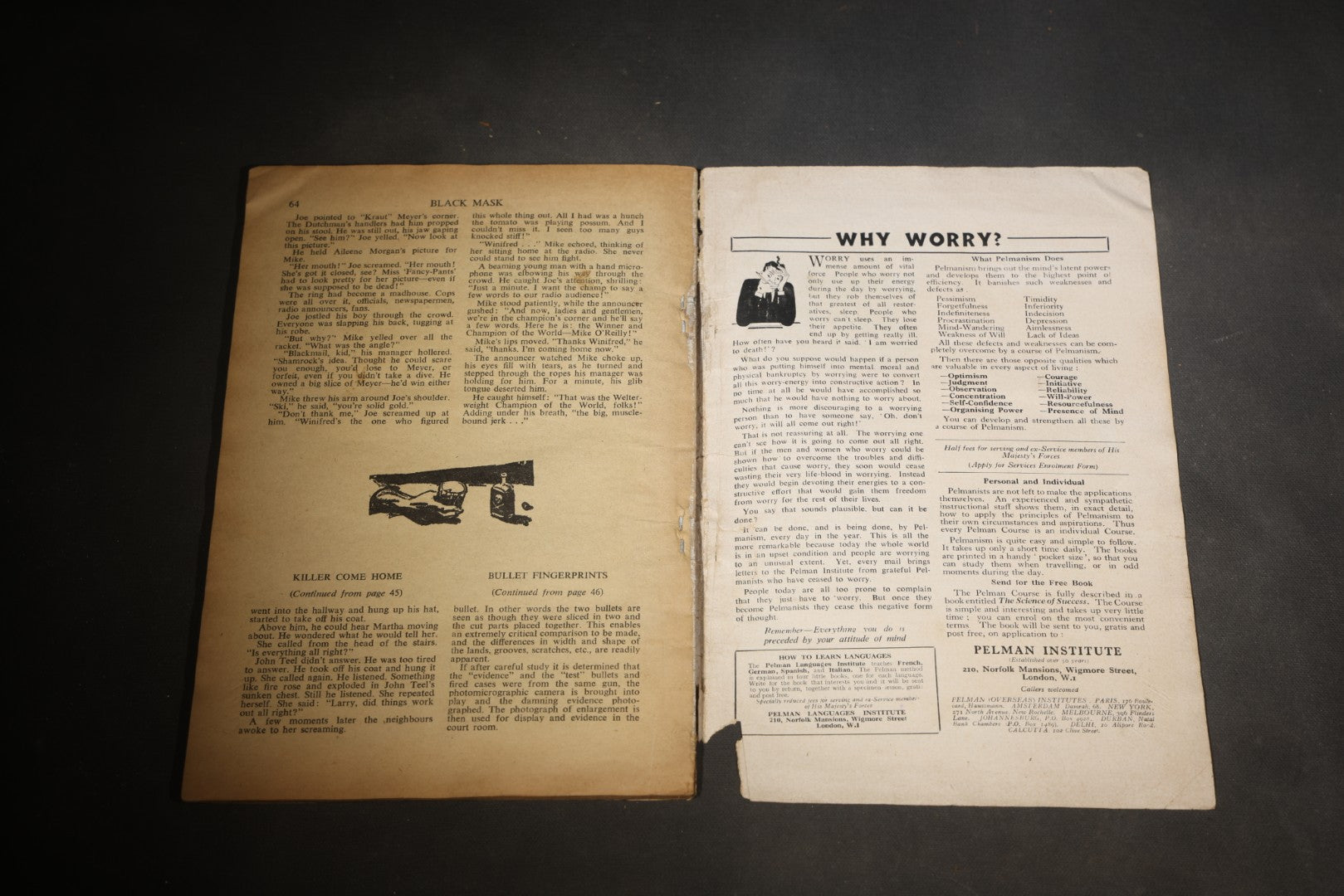 Vintage "Black Mask" Pulp Detective Magazine, Vol. VI, No. 7, British Edition, August 1948, Published by Atlas Publishing and Distributing Co. Ltd., London