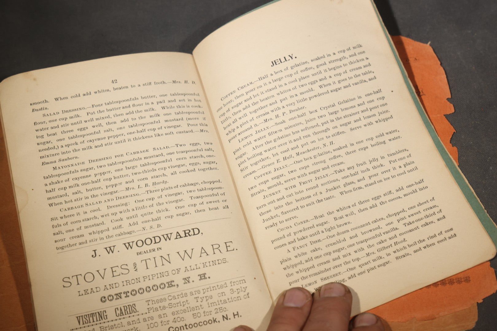 "The Autograph Cook Book" Antique Community Cookbook Booklet, Compiled by The Ladies of the M.E. Church, Printed by W.F. Fuller, Contoocook, New Hampshire, 1899, Poor Condition