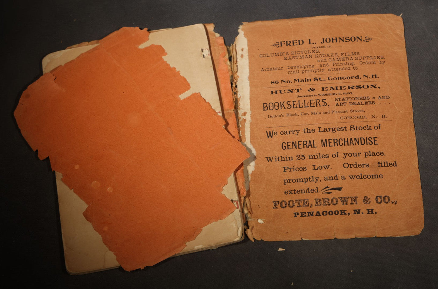 "The Autograph Cook Book" Antique Community Cookbook Booklet, Compiled by The Ladies of the M.E. Church, Printed by W.F. Fuller, Contoocook, New Hampshire, 1899, Poor Condition