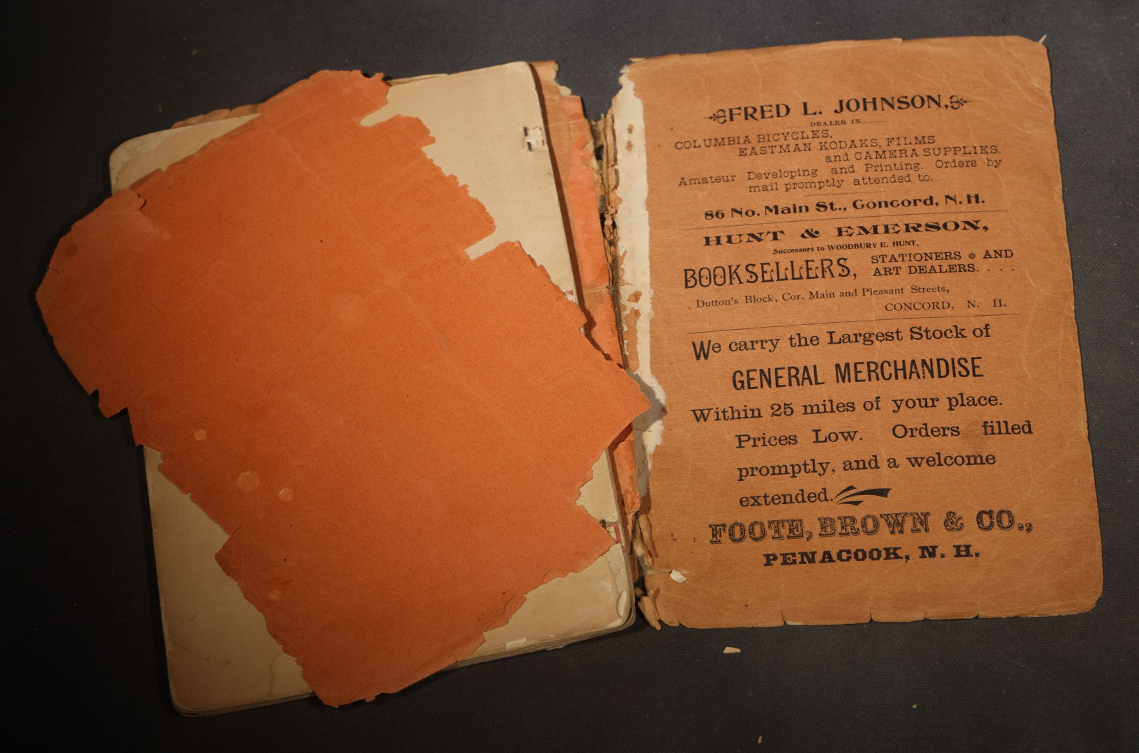"The Autograph Cook Book" Antique Community Cookbook Booklet, Compiled by The Ladies of the M.E. Church, Printed by W.F. Fuller, Contoocook, New Hampshire, 1899, Poor Condition