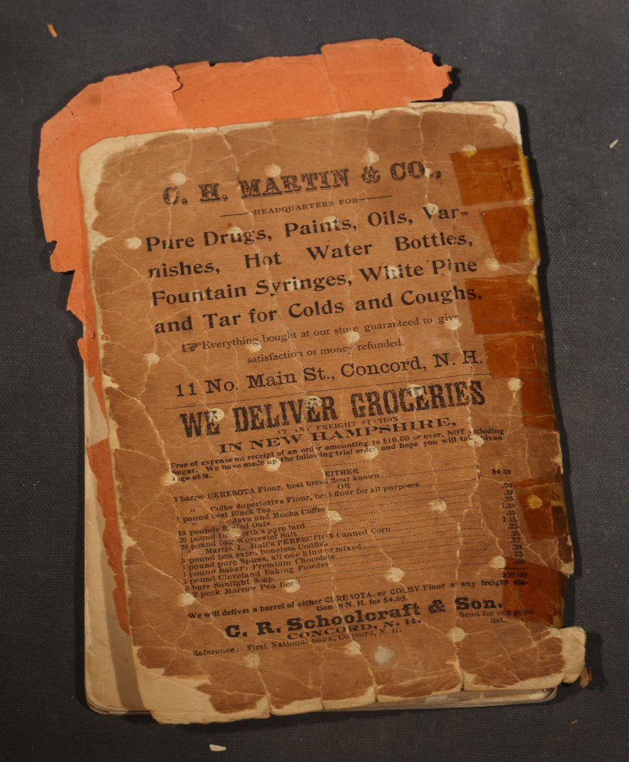 "The Autograph Cook Book" Antique Community Cookbook Booklet, Compiled by The Ladies of the M.E. Church, Printed by W.F. Fuller, Contoocook, New Hampshire, 1899, Poor Condition