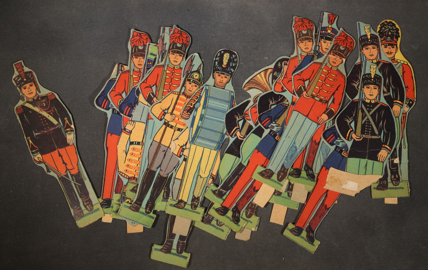 Vintage "Soldiers of the World" Die-Cut Cardboard Stand-Up Military Figures, 20+ Pieces including Officer Series, Manufactured by General Gum Co., Chicago, Illinois, Circa 1930s