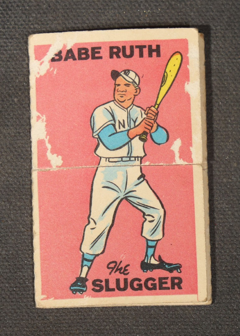 Vintage 1966 Topps Comic Book Foldees Card No. 12, Wonder Woman "The Amazon," Wanda "The Witch," and Babe Ruth "The Slugger," with D.C. Comics Character Portraits, National Periodical Publications Inc.