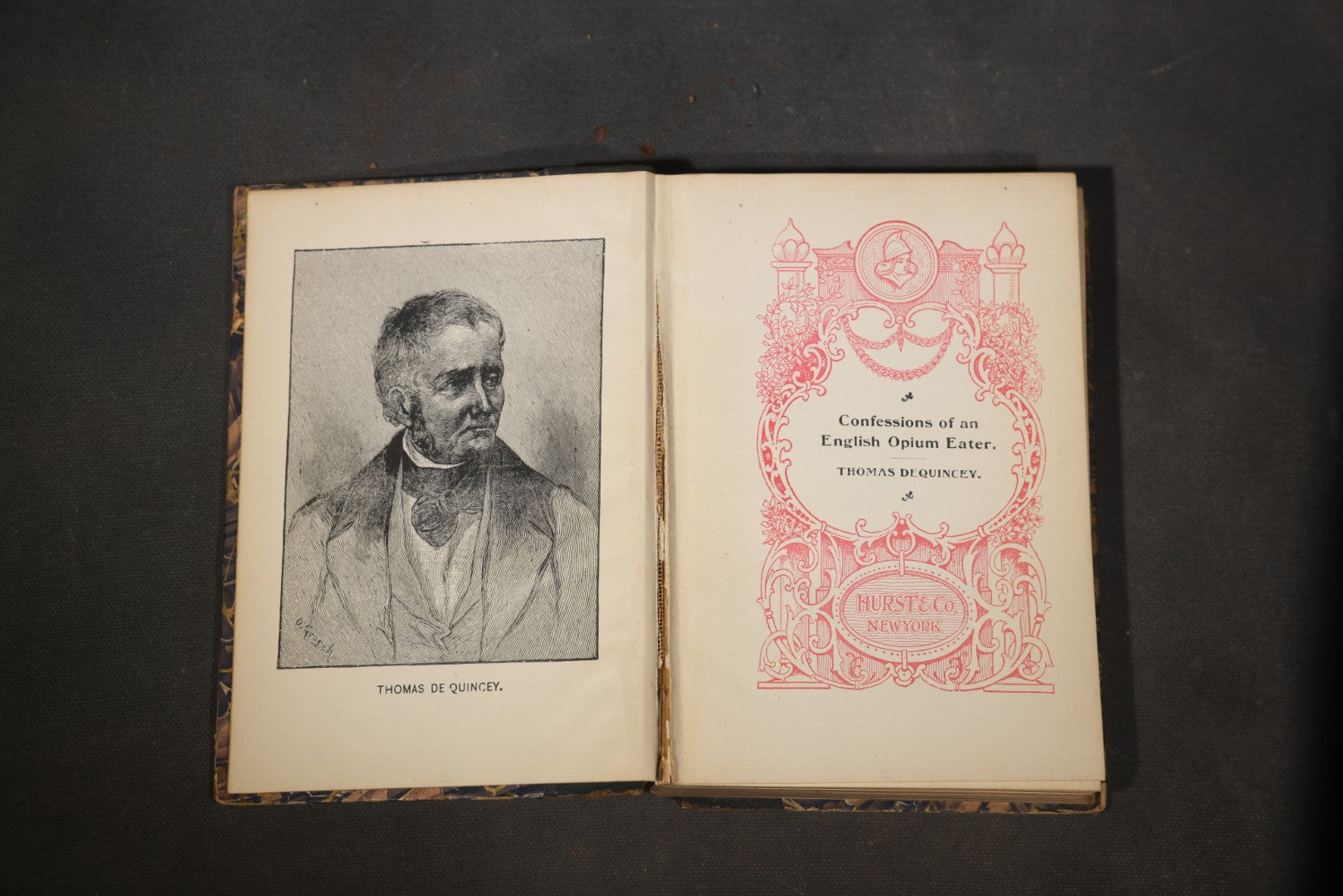 "Confessions of an English Opium-Eater" Antique Book by Thomas De Quincey, Edited by Richard Garnett, with Frontispiece Portrait, Published by Hurst & Company, New York