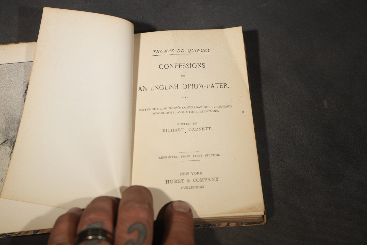 "Confessions of an English Opium-Eater" Antique Book by Thomas De Quincey, Edited by Richard Garnett, with Frontispiece Portrait, Published by Hurst & Company, New York