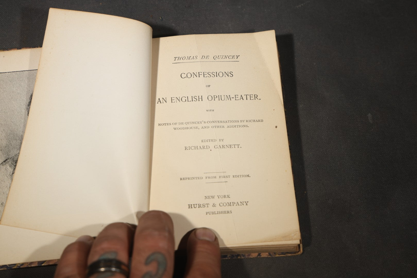 "Confessions of an English Opium-Eater" Antique Book by Thomas De Quincey, Edited by Richard Garnett, with Frontispiece Portrait, Published by Hurst & Company, New York
