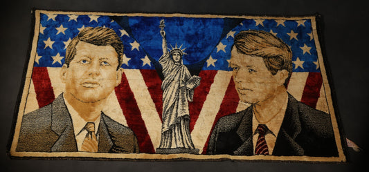 Vintage John F. Kennedy and Robert F. Kennedy Tapestry Wall Hanging with Statue of Liberty and American Flag