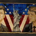 Lot 126 - Vintage John F. Kennedy and Robert F. Kennedy Tapestry Wall Hanging with Statue of Liberty and American Flag, 38" W x 19-1/2" H