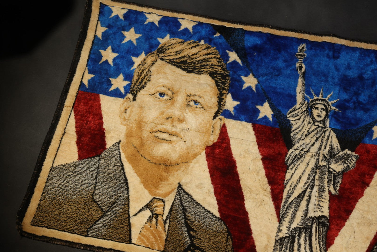 Vintage John F. Kennedy and Robert F. Kennedy Tapestry Wall Hanging with Statue of Liberty and American Flag