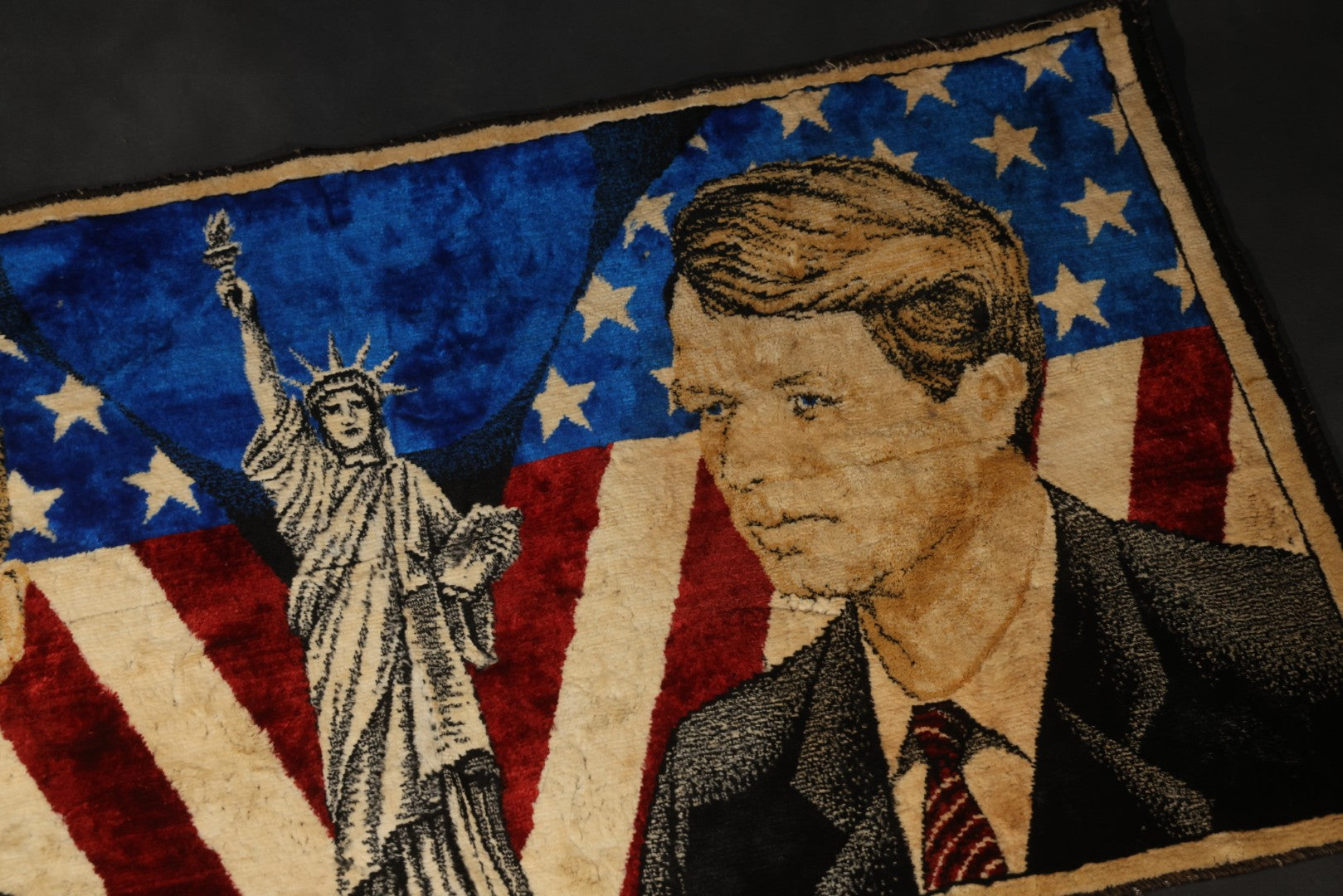 Vintage John F. Kennedy and Robert F. Kennedy Tapestry Wall Hanging with Statue of Liberty and American Flag