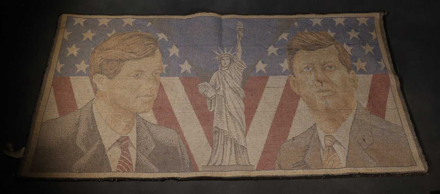 Vintage John F. Kennedy and Robert F. Kennedy Tapestry Wall Hanging with Statue of Liberty and American Flag