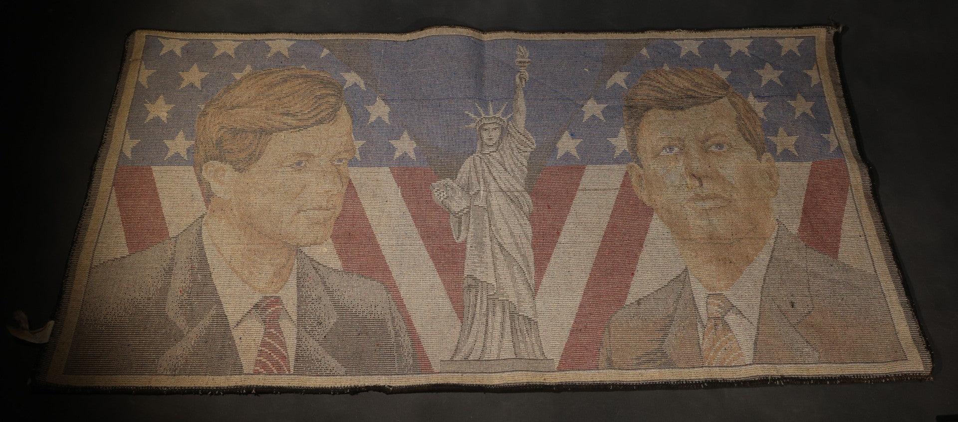 Vintage John F. Kennedy and Robert F. Kennedy Tapestry Wall Hanging with Statue of Liberty and American Flag