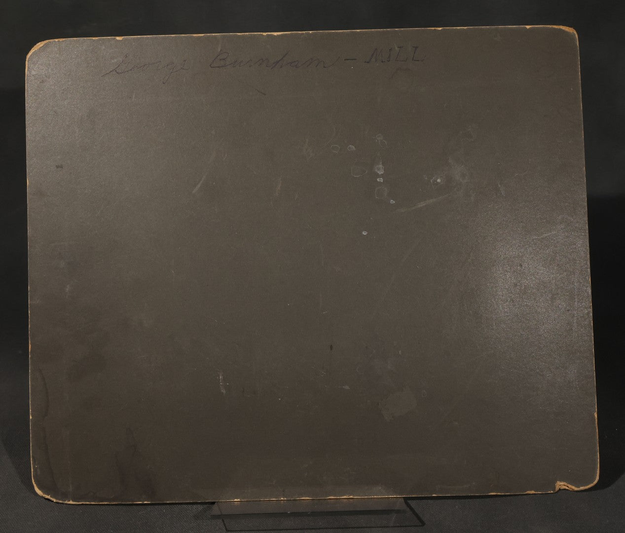 Antique Board-Mounted Occupational Photograph of 11 Mill Workers and Two Horses, Pencil-Inscribed "George Burnham - Mill"