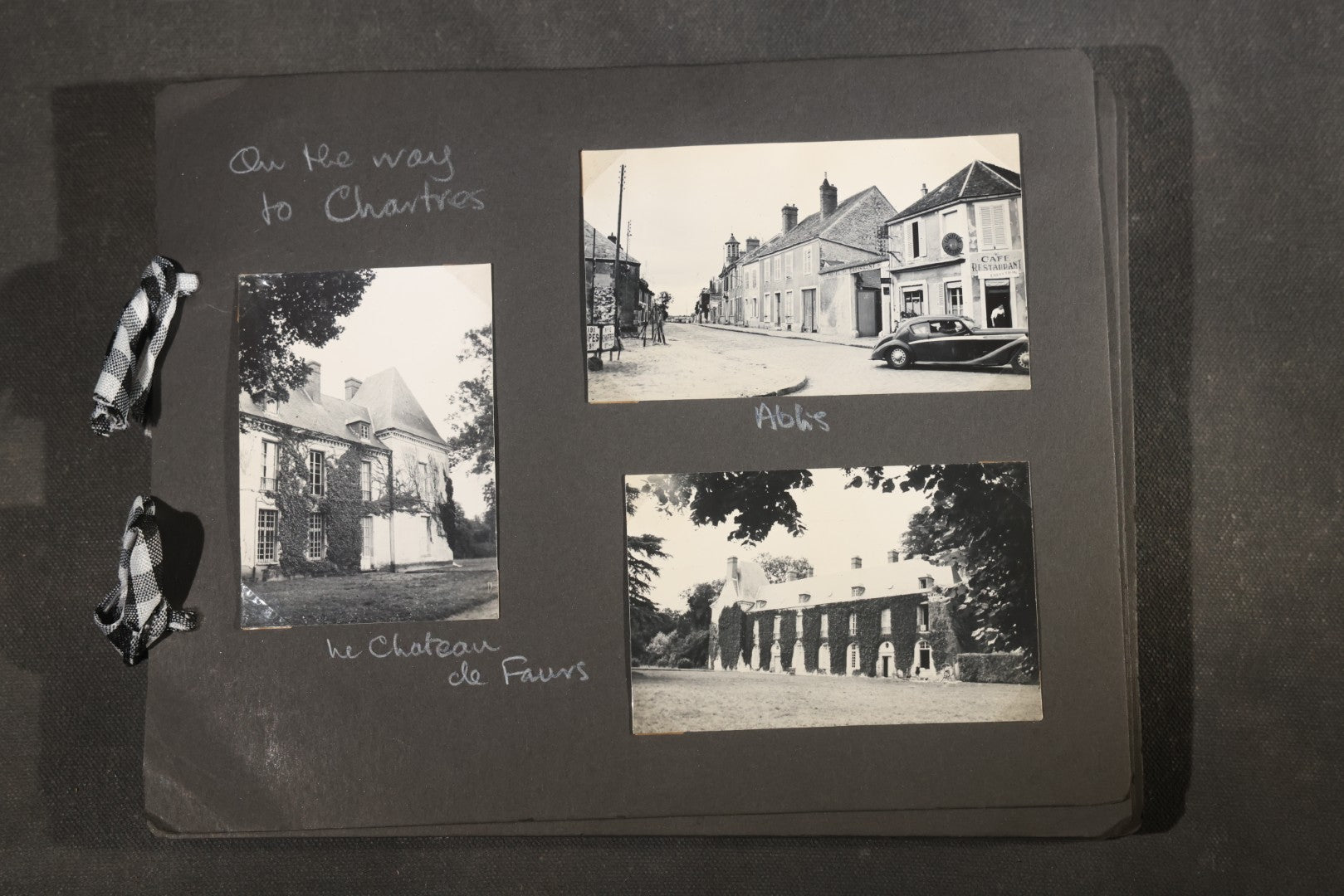 Vintage Snapshot Photo Album Containing 200+ Photographs, English and French Travel, Churches, Villages, Chartres Cathedral, Leicestershire, and French Countryside, Circa 1940s-1950s