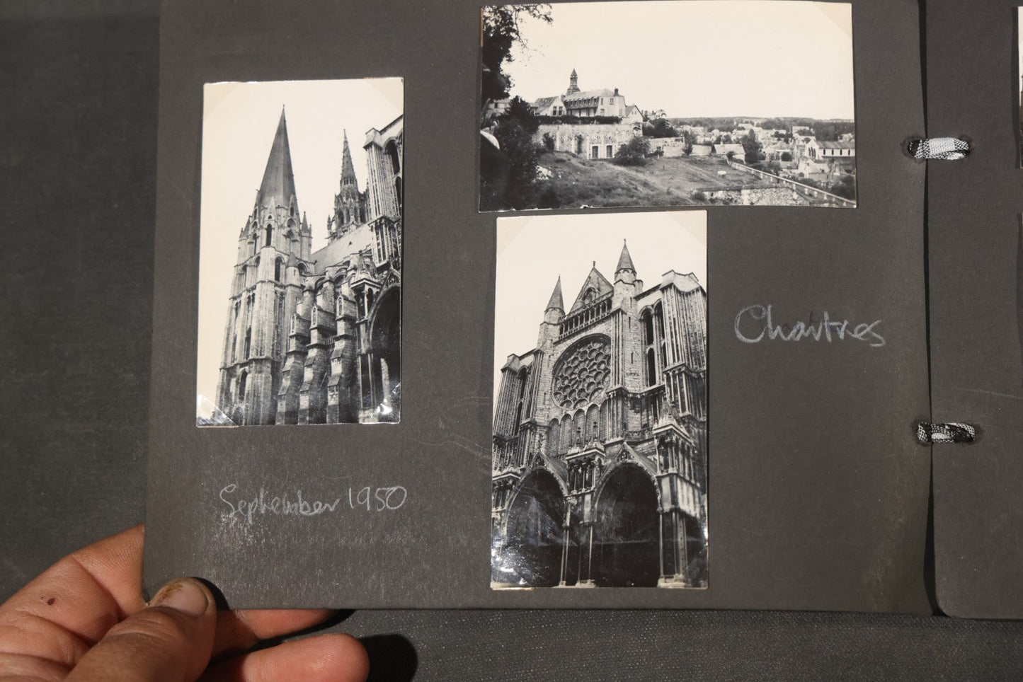 Vintage Snapshot Photo Album Containing 200+ Photographs, English and French Travel, Churches, Villages, Chartres Cathedral, Leicestershire, and French Countryside, Circa 1940s-1950s