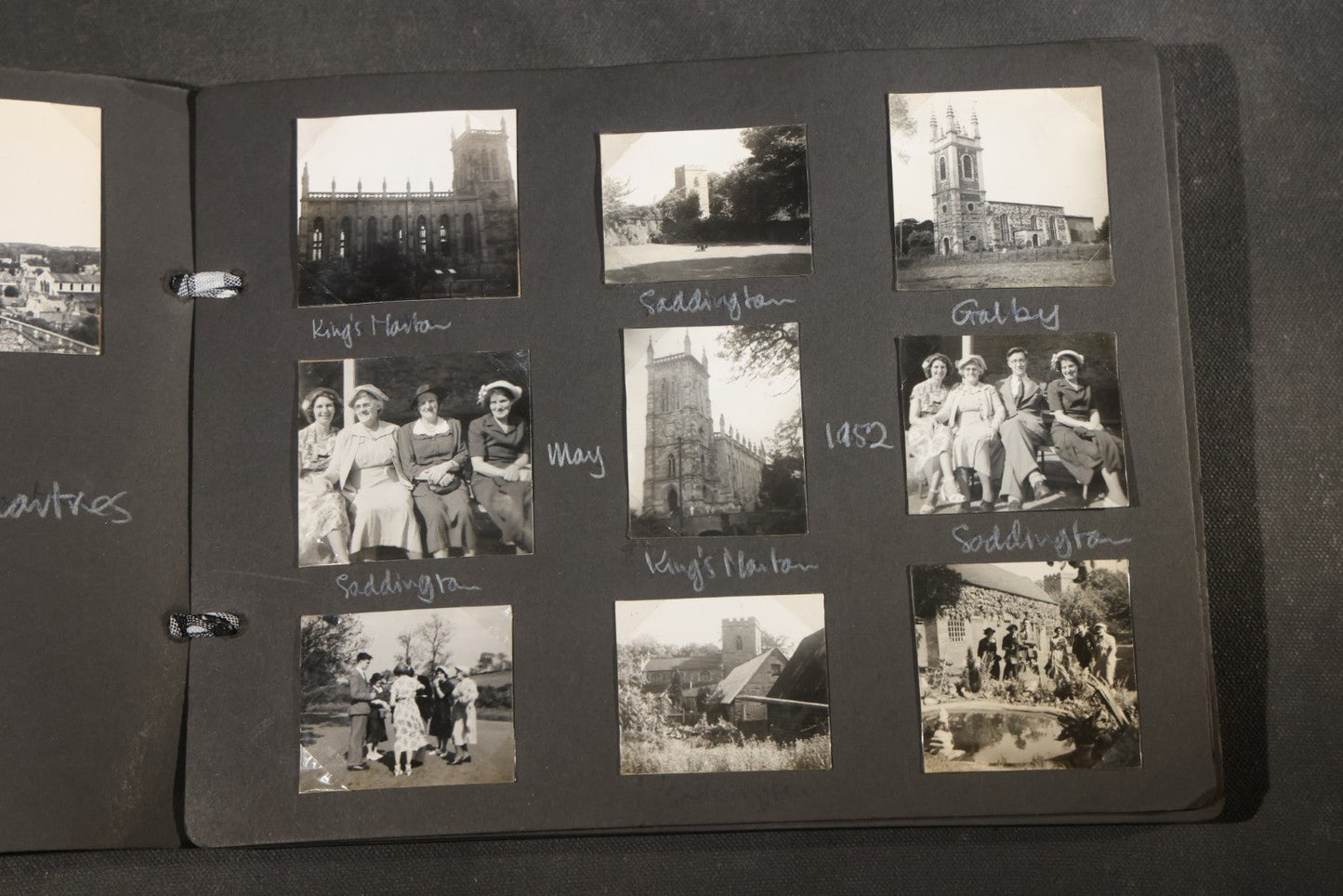Vintage Snapshot Photo Album Containing 200+ Photographs, English and French Travel, Churches, Villages, Chartres Cathedral, Leicestershire, and French Countryside, Circa 1940s-1950s