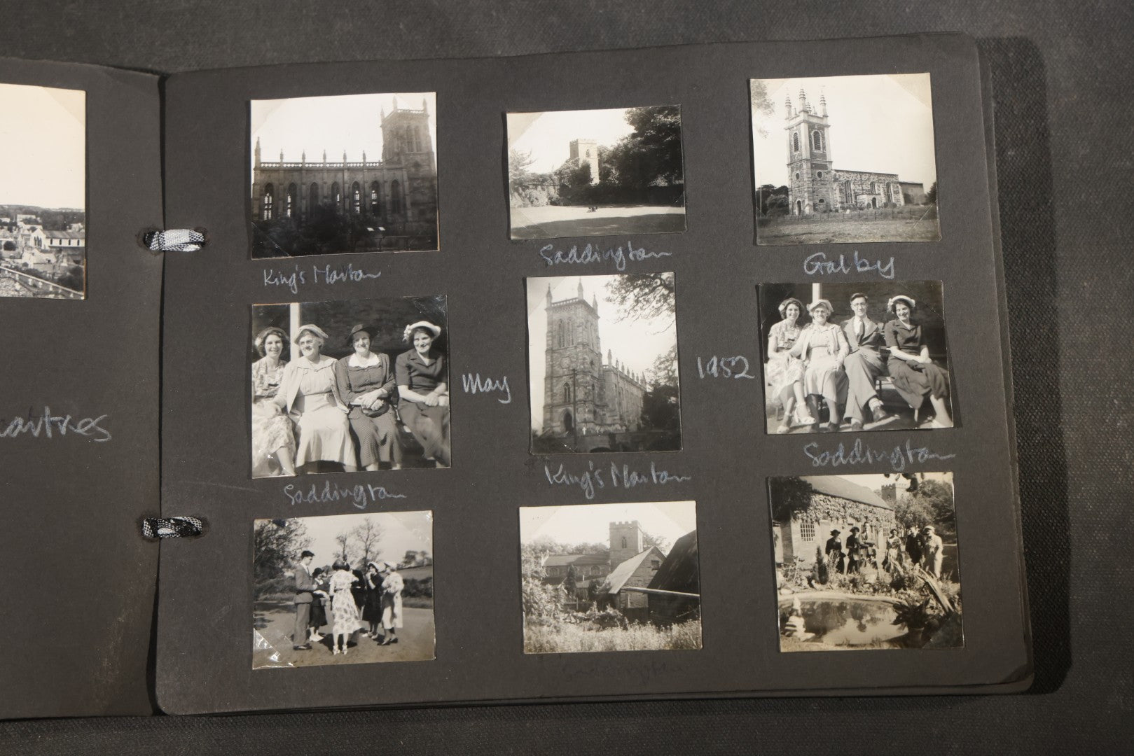 Vintage Snapshot Photo Album Containing 200+ Photographs, English and French Travel, Churches, Villages, Chartres Cathedral, Leicestershire, and French Countryside, Circa 1940s-1950s