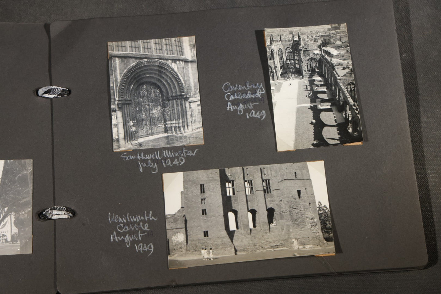 Vintage Snapshot Photo Album Containing 200+ Photographs, English and French Travel, Churches, Villages, Chartres Cathedral, Leicestershire, and French Countryside, Circa 1940s-1950s