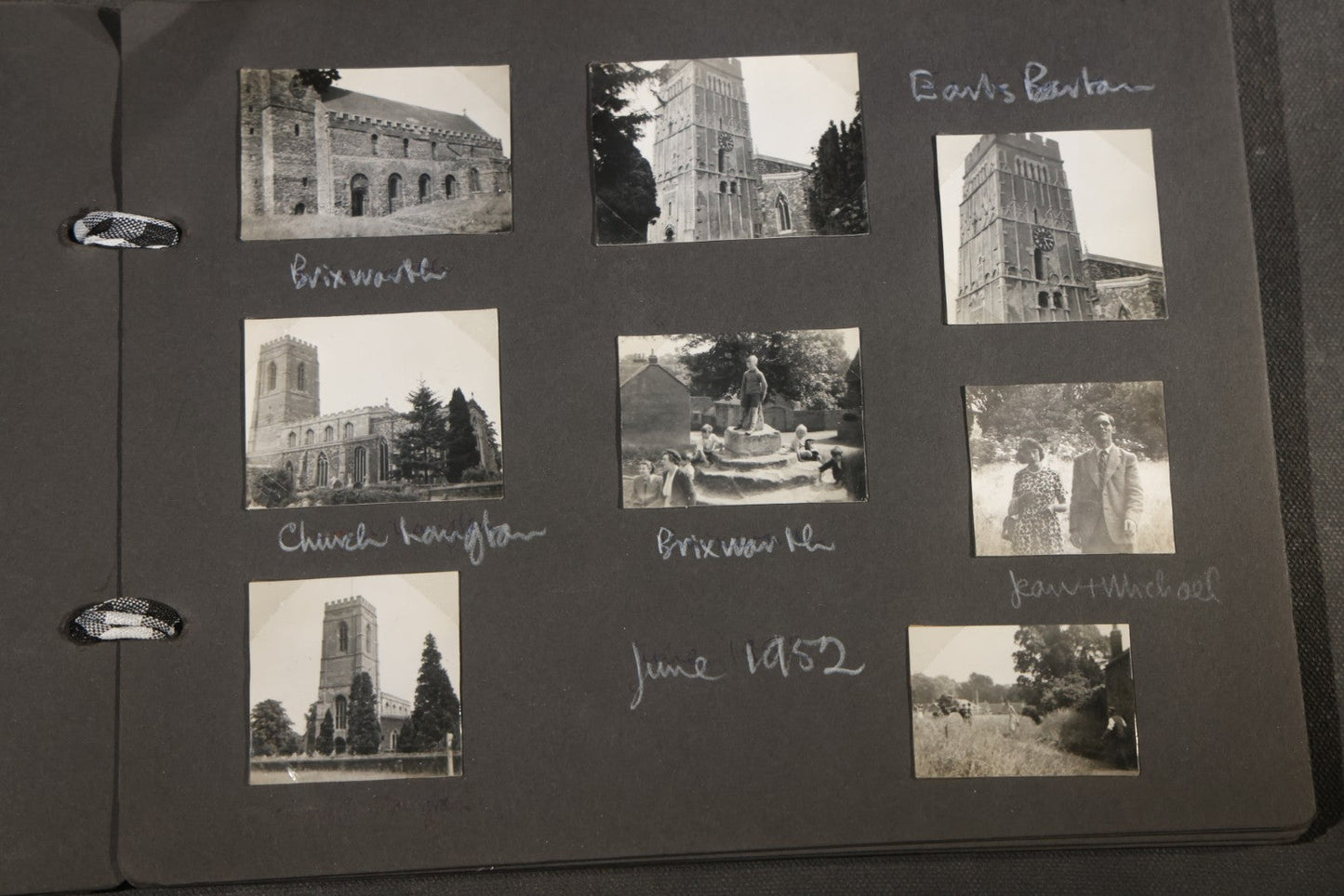 Vintage Snapshot Photo Album Containing 200+ Photographs, English and French Travel, Churches, Villages, Chartres Cathedral, Leicestershire, and French Countryside, Circa 1940s-1950s