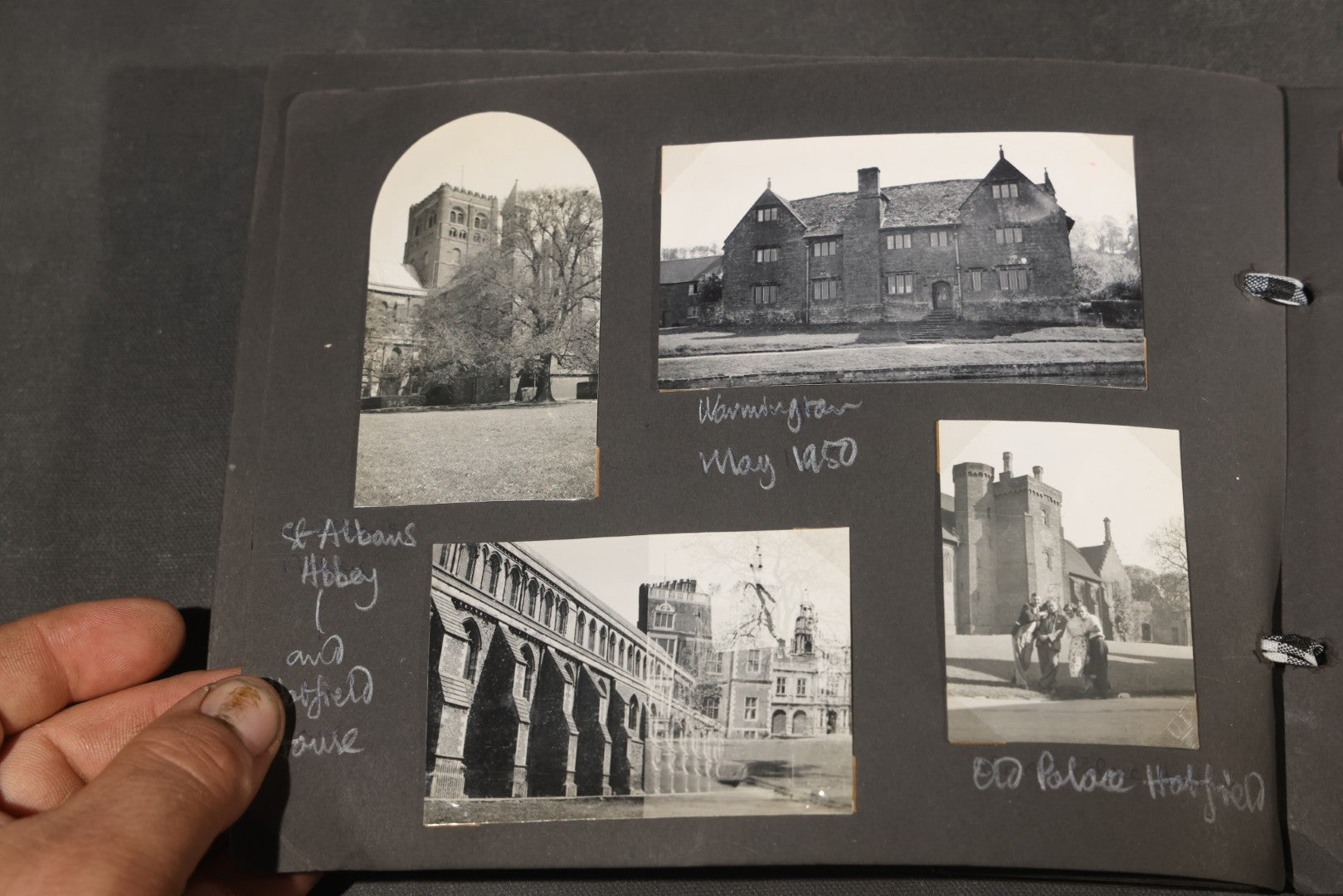 Vintage Snapshot Photo Album Containing 200+ Photographs, English and French Travel, Churches, Villages, Chartres Cathedral, Leicestershire, and French Countryside, Circa 1940s-1950s