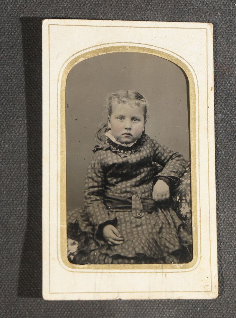 Grouping of Nine Antique Photographs including Two Tintype Photographs and Seven Carte de Visite C.D.V. Portraits, Babies, Children, Young Men, and Young Woman, One by Dunlap, Chillicothe, Missouri