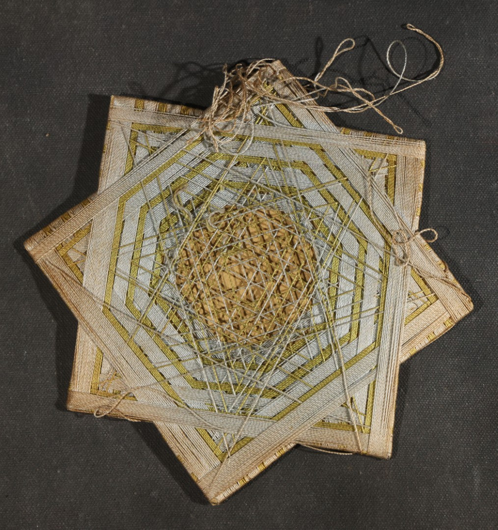 Antique Handmade Thread-Wrapped Star Frame with Portrait Photograph of a Woman, Inscribed "Lindie Mallow"