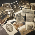 Lot 143 - Grouping of 18 Antique and Vintage Real Photo Postcards R.P.P.C. Including Unicyclist Performer with Hula Hoop, Horse and Buggy, Mule Team, Man Fishing, Woman with Parasol, Studio Portraits, and Family Groups