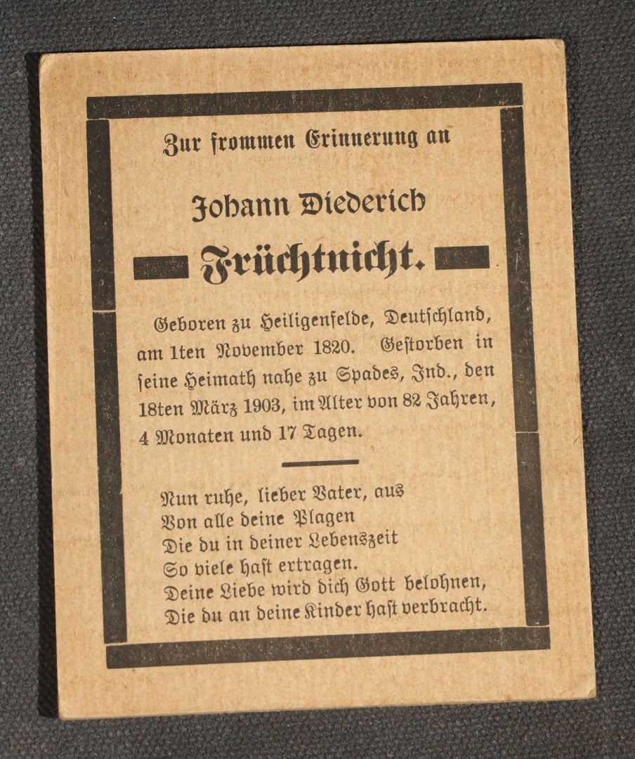 Grouping of 16 Antique German-Language Mourning Memorial Cards, German Immigrant Families, Ripley County, Indiana Area, Circa 1899-1906