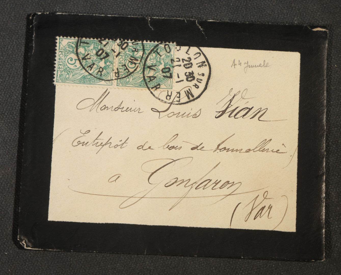 Pair of Antique French Mourning Correspondence with Black-Bordered Envelopes and Letters, Addressed to Gonfaron, Var and Chateaudun, Circa 1890s-1907