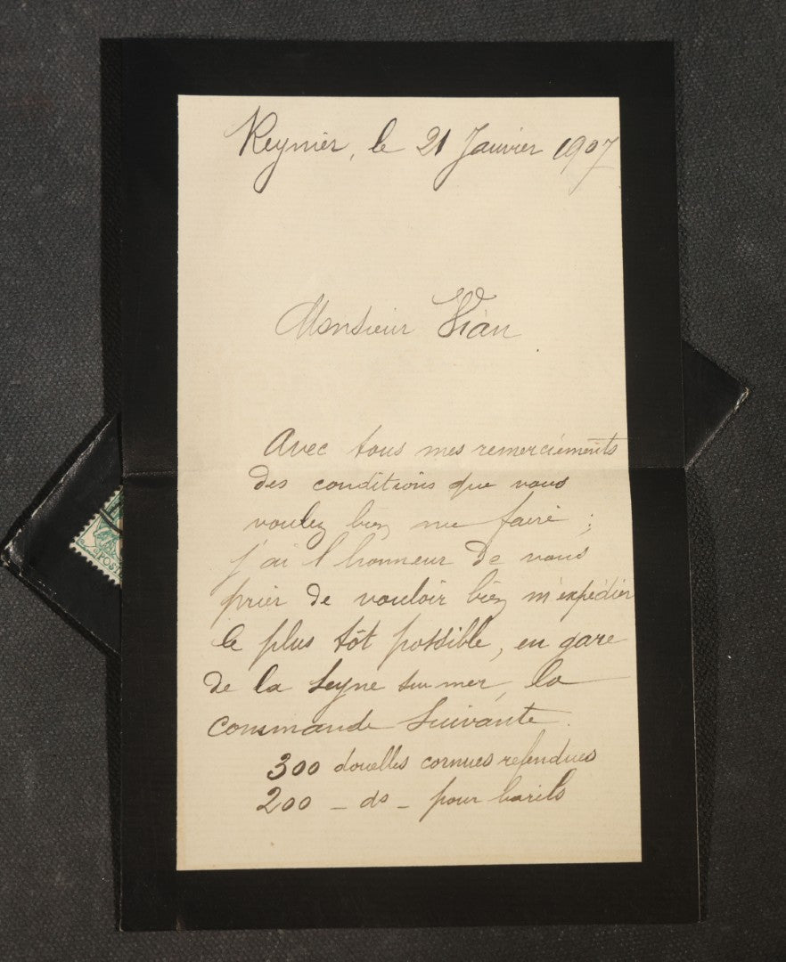 Pair of Antique French Mourning Correspondence with Black-Bordered Envelopes and Letters, Addressed to Gonfaron, Var and Chateaudun, Circa 1890s-1907