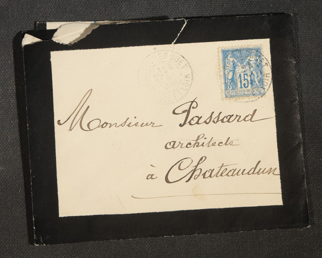 Pair of Antique French Mourning Correspondence with Black-Bordered Envelopes and Letters, Addressed to Gonfaron, Var and Chateaudun, Circa 1890s-1907