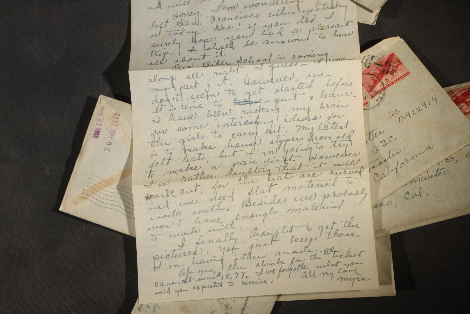 Grouping of 10 Vintage WWII-Era Handwritten Letters from Mrs. Myra Potter of Tyler, Texas to 1st Lt. Edward M. Potter, U.S. Army Air Forces, Central Pacific Wing A.T.C., Written on U.S.A.A.F. Stationery, 1945