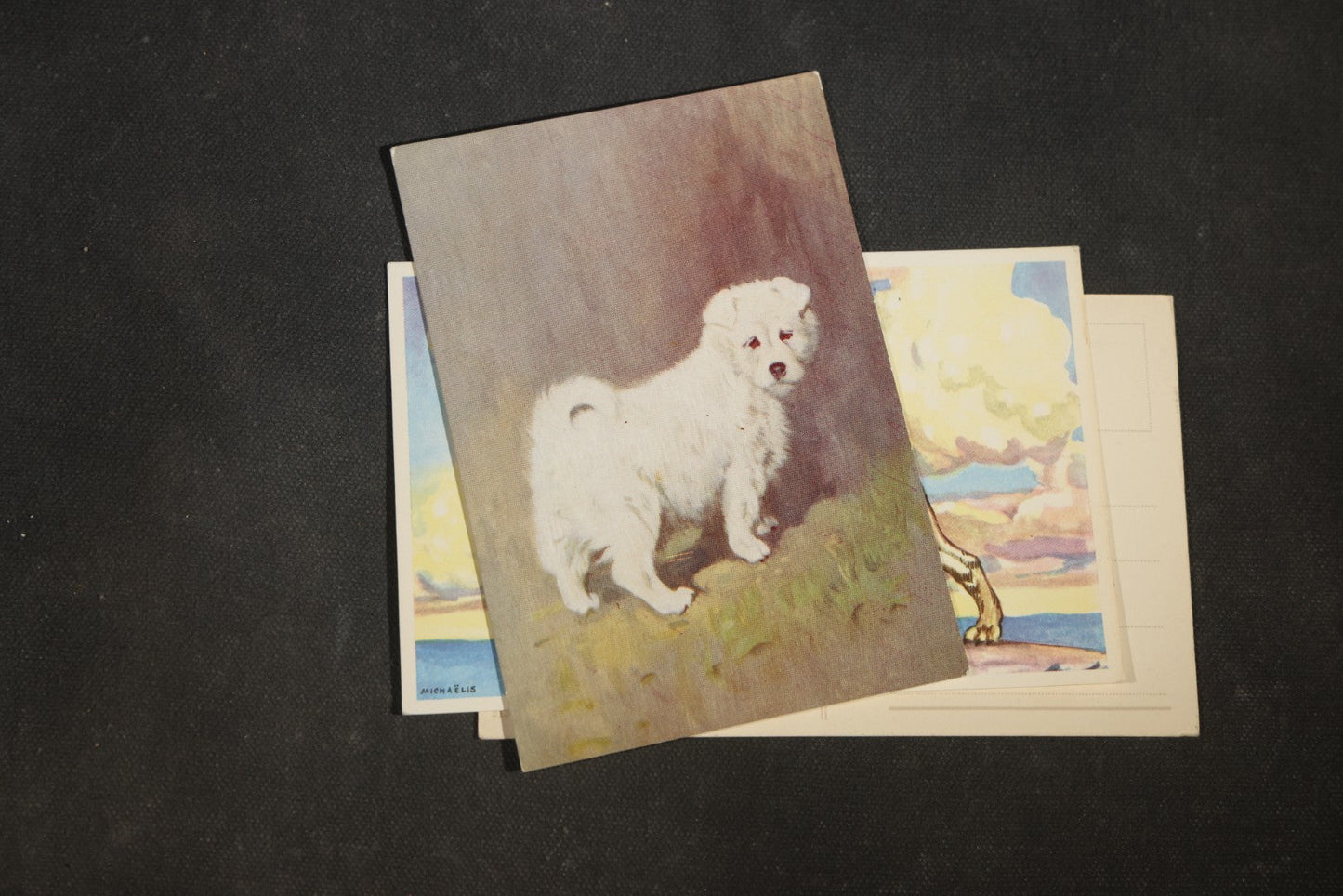 Grouping of Four Vintage Dog Postcards including German Shepherds, Terrier Family, and White Puppy