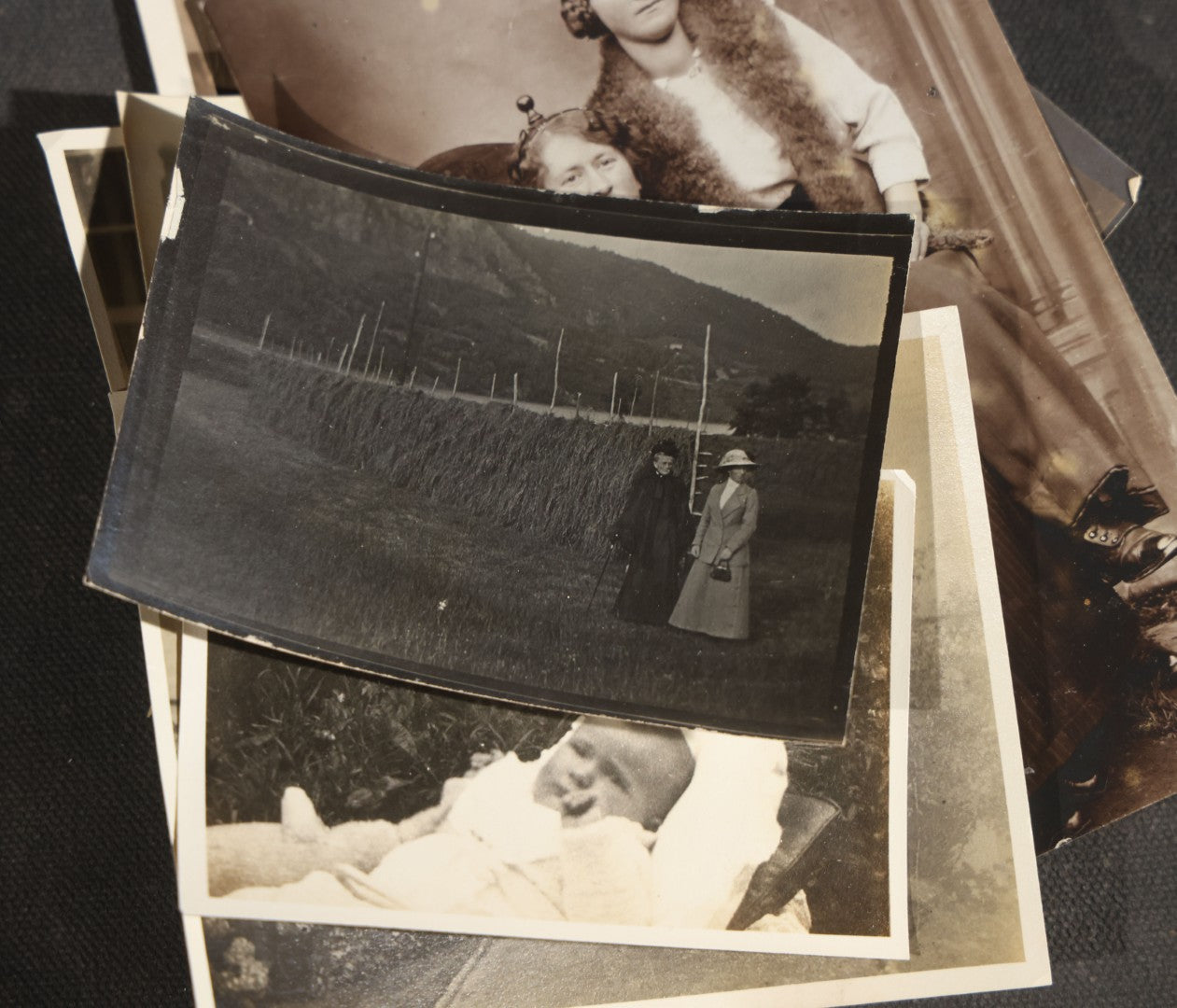 Grouping of 15 Antique and Vintage Snapshot Photographs, Family Portraits, Children, Baby, Couples, and Automobile