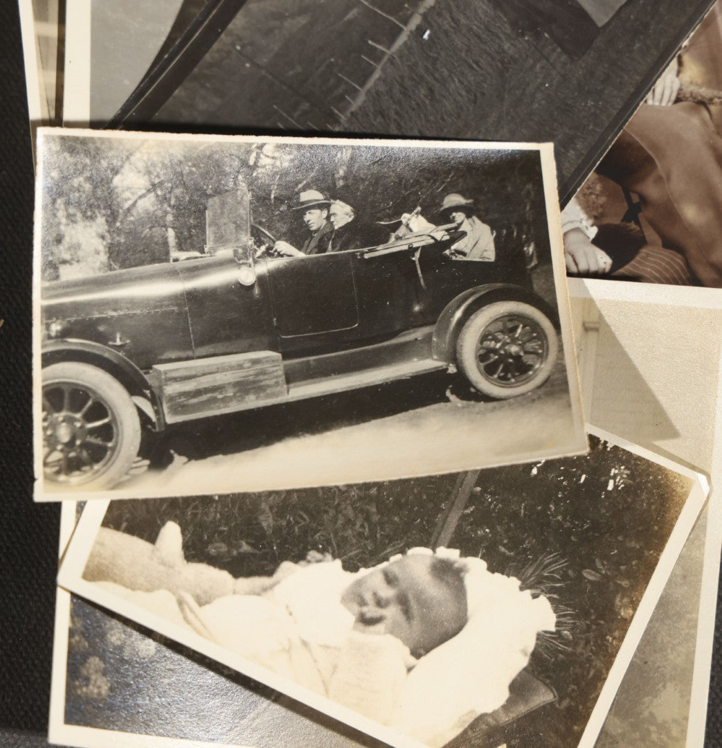 Grouping of 15 Antique and Vintage Snapshot Photographs, Family Portraits, Children, Baby, Couples, and Automobile
