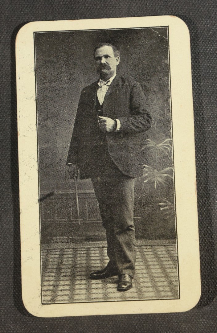 Antique Trade Card for Ammi Fike, Auctioneer and Veterinary Surgeon, Peabody, Kansas, with Photographic Portrait, Circa 1902
