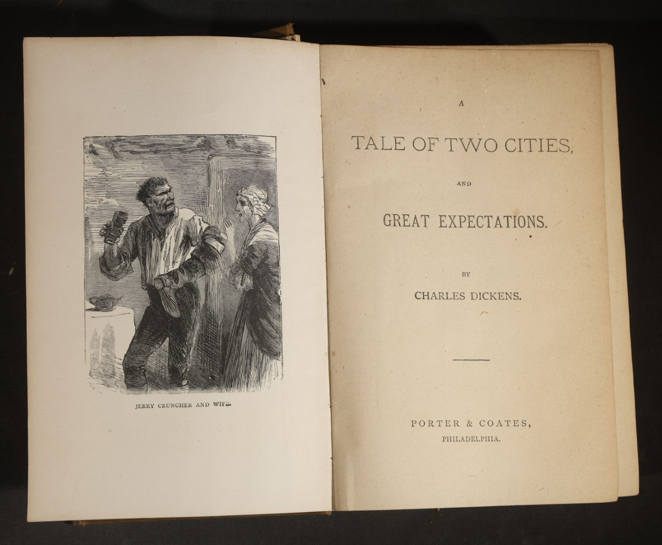 Trio of Antique "Dickens' Works" Illustrated Books including "The Pickwick Club," "Bleak House," and "A Tale of Two Cities," Published by Porter & Coates, Philadelphia, Pennsylvania, Poor Condition