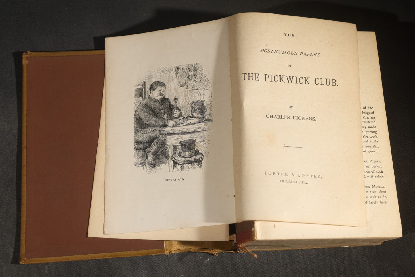 Trio of Antique "Dickens' Works" Illustrated Books including "The Pickwick Club," "Bleak House," and "A Tale of Two Cities," Published by Porter & Coates, Philadelphia, Pennsylvania, Poor Condition