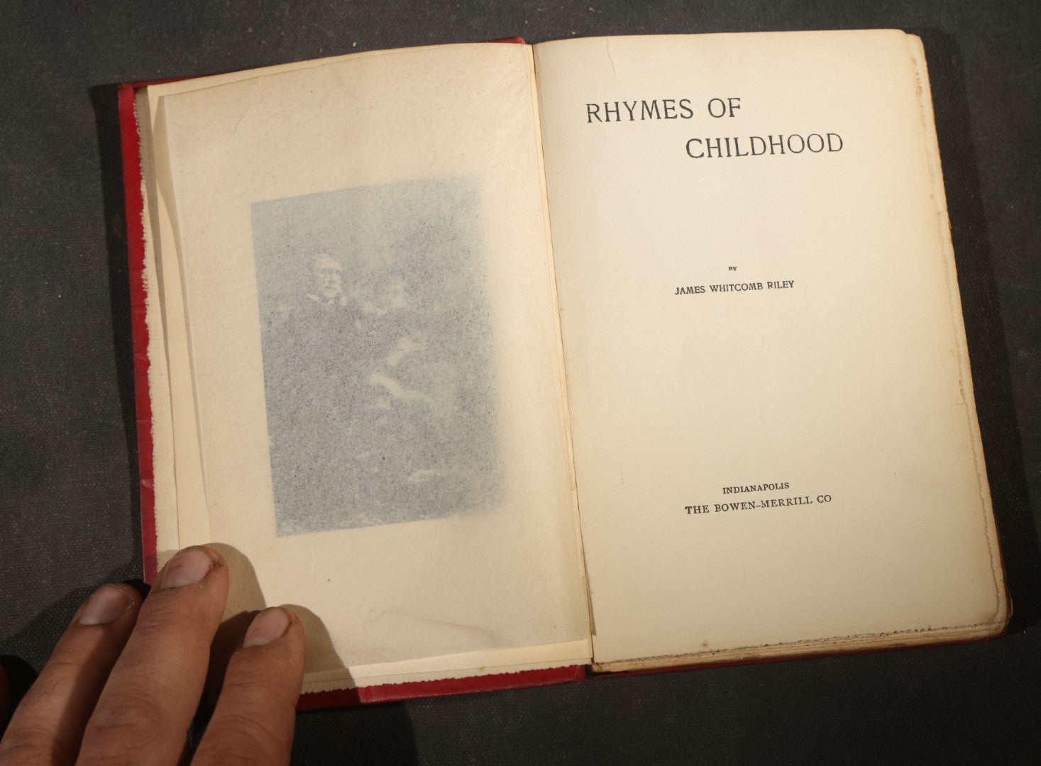 Trio of Antique Poetry and Literature Books including "A Harlot's Progress" by H. De Balzac, "Poems and Ballads" by Algernon Charles Swinburne, and "Rhymes of Childhood" by James Whitcomb Riley