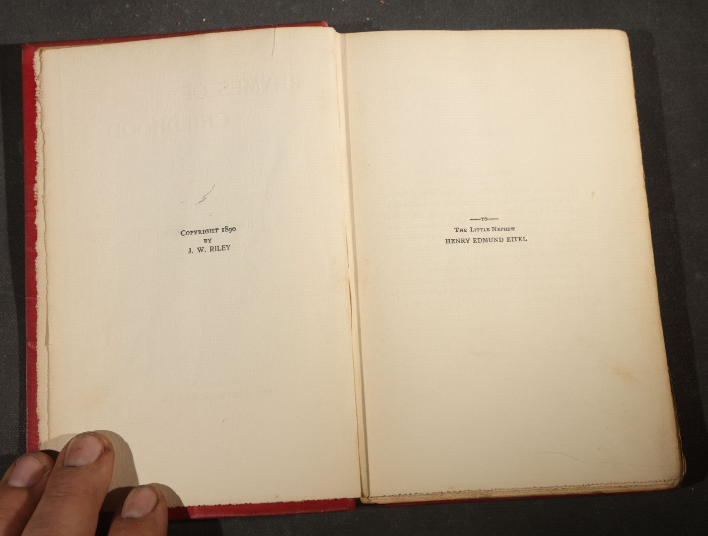 Trio of Antique Poetry and Literature Books including "A Harlot's Progress" by H. De Balzac, "Poems and Ballads" by Algernon Charles Swinburne, and "Rhymes of Childhood" by James Whitcomb Riley