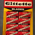 Lot 165 - Vintage Gillette Thin Super Blue Blade "10 for 35¢" Retail Display Card with 10 Boxes, Gillette Safety Razor Company, Boston, Massachusetts