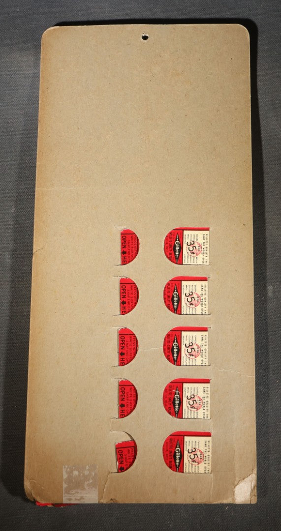 Vintage Gillette Thin Super Blue Blade "10 for 35¢" Retail Display Card with 10 Boxes, Gillette Safety Razor Company, Boston, Massachusetts