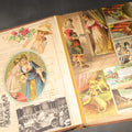 Lot 168 - Antique Victorian Scrapbook Assembled in a Repurposed 1886-87 G.W. Simmons & Co. Fall & Winter Samples Catalog, Boston, Massachusetts, with Trade Cards Including Reynolds Brothers Fine Shoes, Scoville's Sarsaparilla, and Loewenstine & Co.