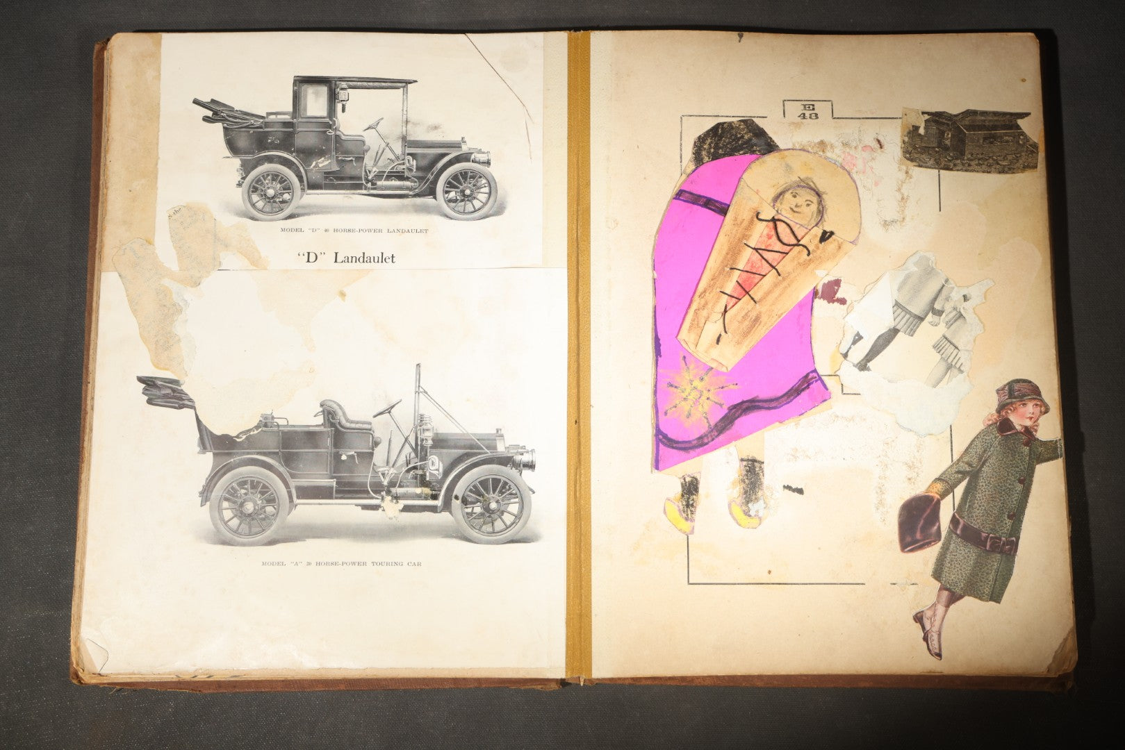 Antique Victorian Scrapbook Assembled in a Repurposed 1886-87 G.W. Simmons & Co. Fall & Winter Samples Catalog, Boston, Massachusetts, with Trade Cards including Reynolds Brothers Fine Shoes, Scoville's Sarsaparilla, and Loewenstine & Co.