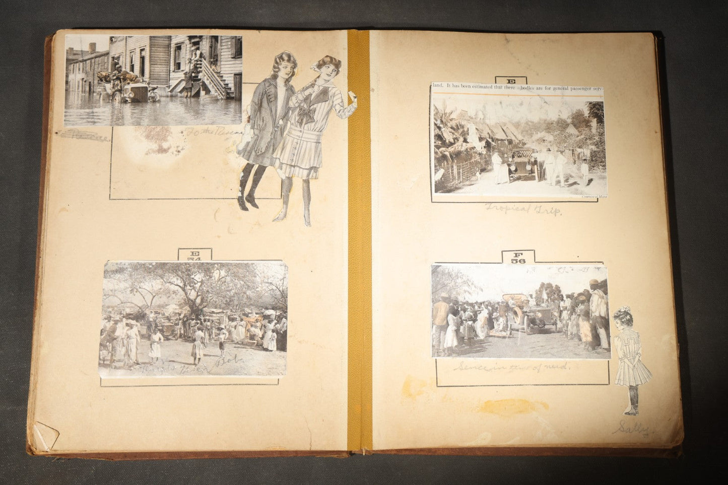 Antique Victorian Scrapbook Assembled in a Repurposed 1886-87 G.W. Simmons & Co. Fall & Winter Samples Catalog, Boston, Massachusetts, with Trade Cards including Reynolds Brothers Fine Shoes, Scoville's Sarsaparilla, and Loewenstine & Co.