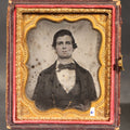 Lot 179 - Antique 1/6th Plate Tintype Photograph of a Young Man Identified as Mr. R.T. Bartholomew of Deposit, Broome County, New York, Inscribed "Presented to His Mother, 1856," In Half Leatherette Case