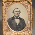 Lot 181 - Antique 1/9th Plate Tintype Photograph of a Man with Sideburns in Suit and Bow Tie, Brass Mat and Preserver, Uncased